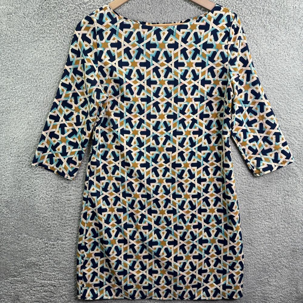 S&W Fashion Dress Women's L XL Multicolor Geometric Print 3/4 Sleeve Zipper